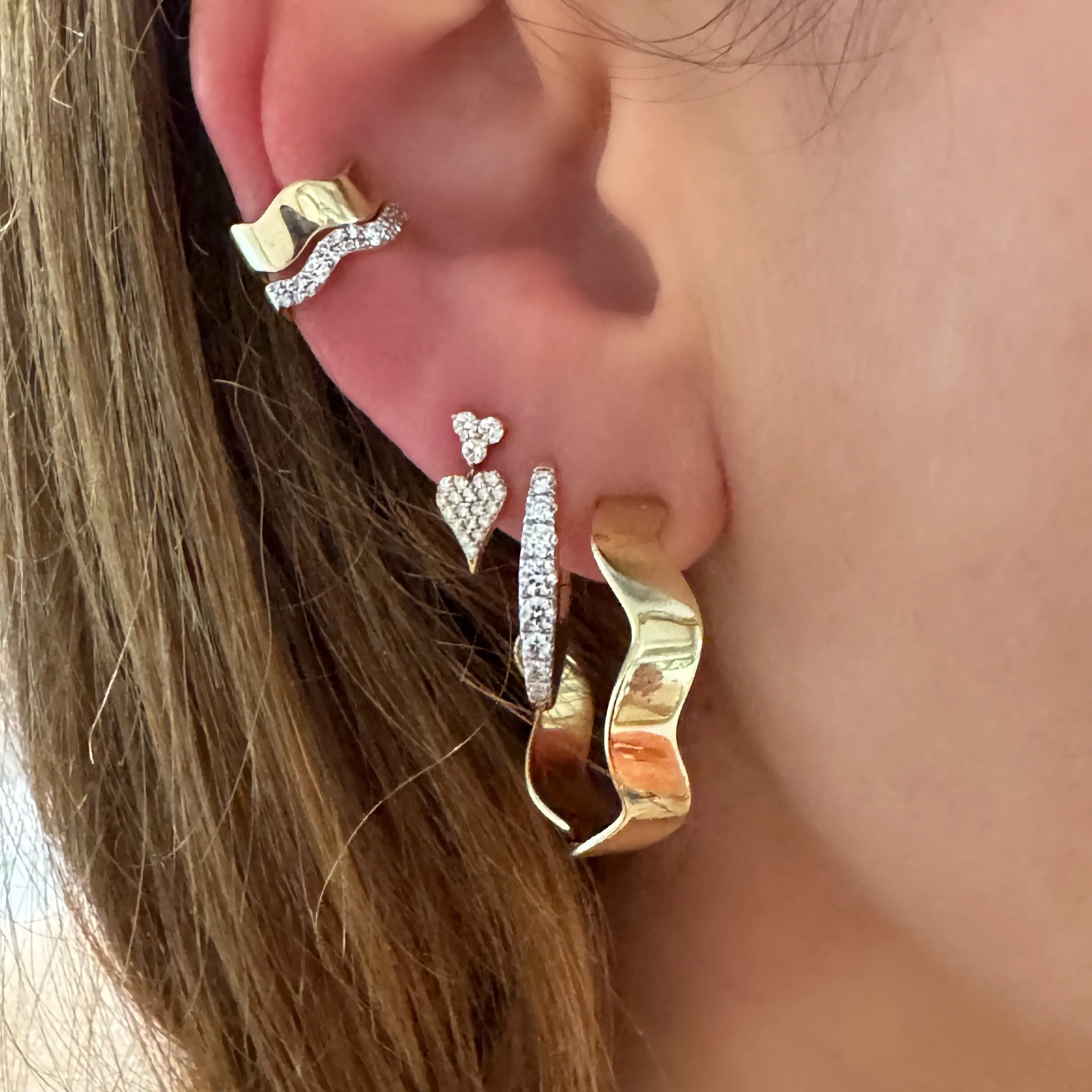 Dripping Pave Diamond Heart Drop Earrings