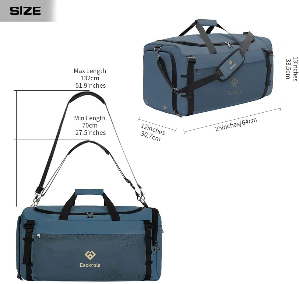 Eackrola Large Sports Gym Bag, Travel Duffel bag with Wet Pocket & Shoes Compartment for men women, 65L, Lightweight??Haze Blue??