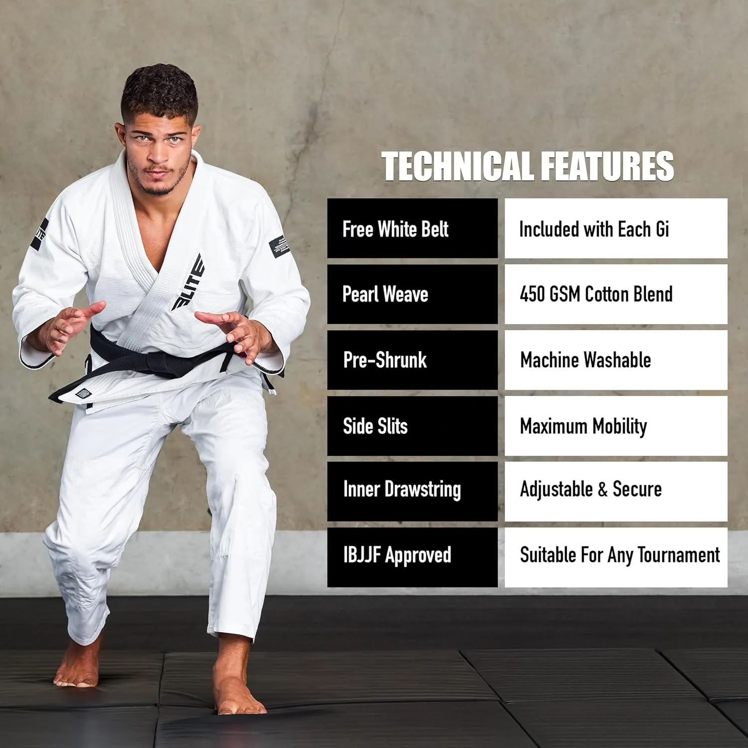 Elite Sports BJJ GI for Men IBJJF Kimono BJJ Jiujitsu GIS W/Preshrunk Fabric & Free Belt (See Special Sizing Guide)
