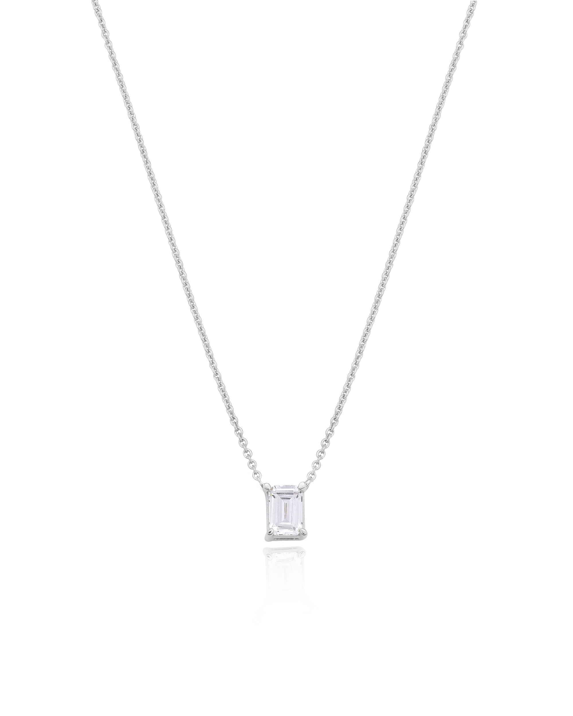 Emerald Solitaire Diamond Necklace - 925 Sterling Silver