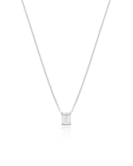 Emerald Solitaire Diamond Necklace - 925 Sterling Silver