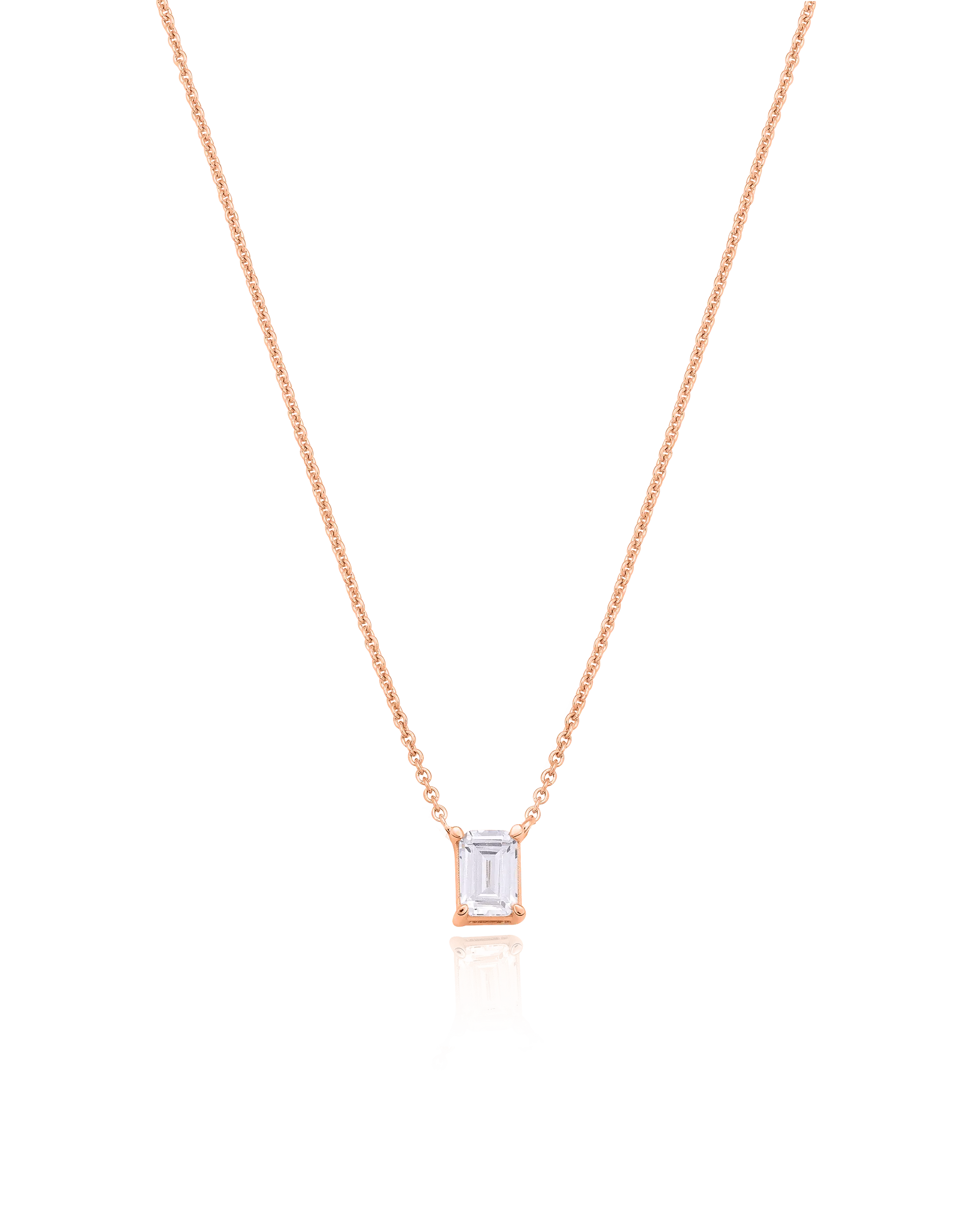 Emerald Solitaire Diamond Necklace - 925 Sterling Silver