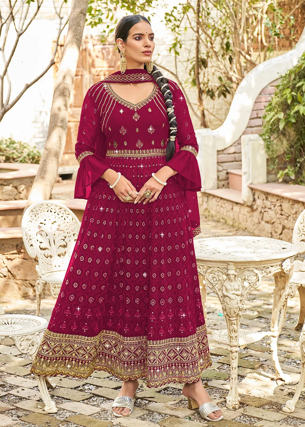Exclusive Pink Georgette Fabric Wedding Wear Anarkali Suit