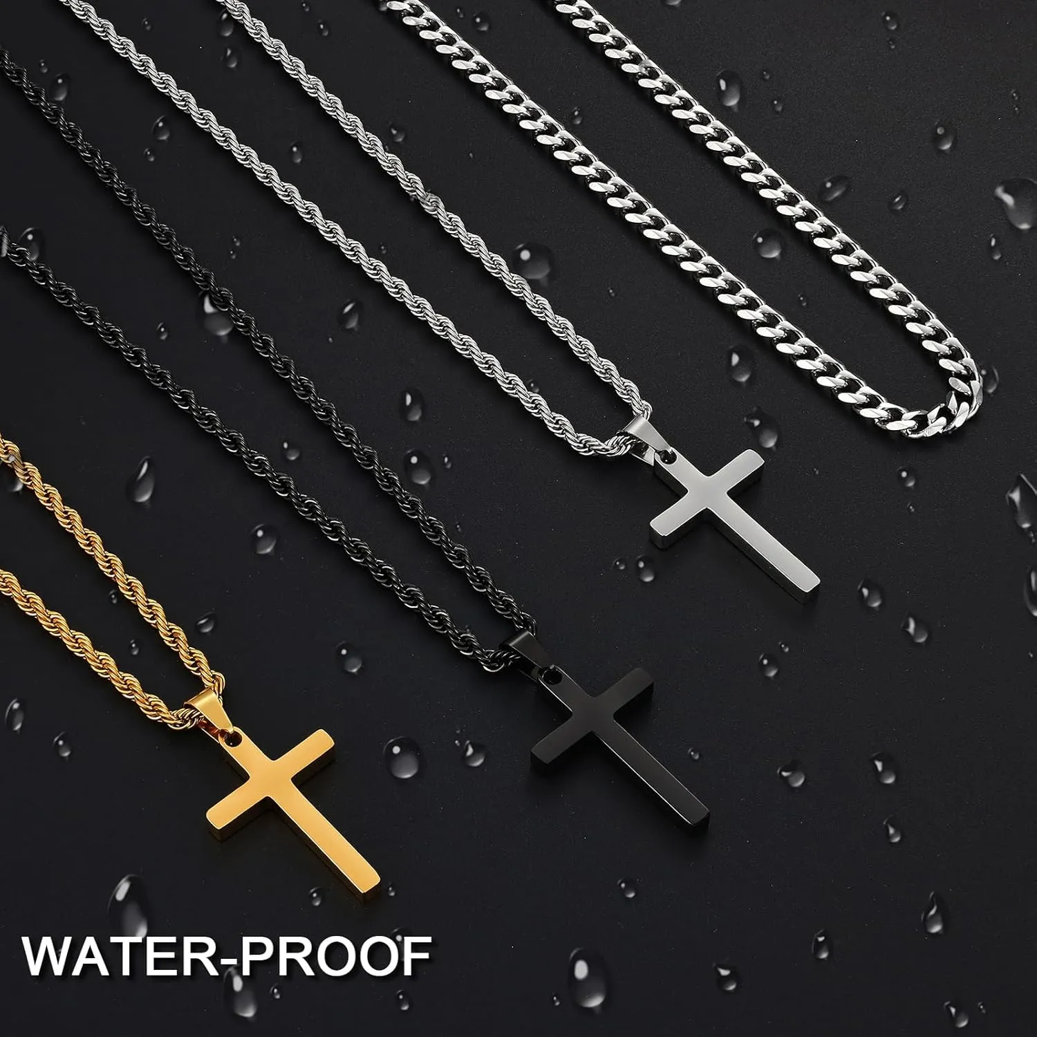 Fiusem 2 Pcs Cross Necklace Chain for Men and Women, Layered Mens Cross Necklaces Stainless Steel Pendant Cuban Link Rope Chain 16-26 Inch, Jewelry Gift
