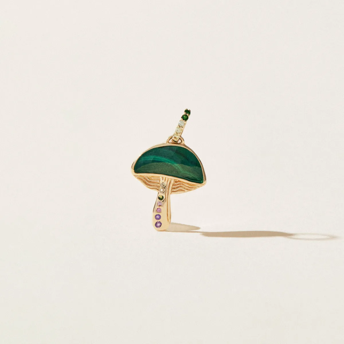 forest seeker mushroom charm - 10k yellow gold, malachite