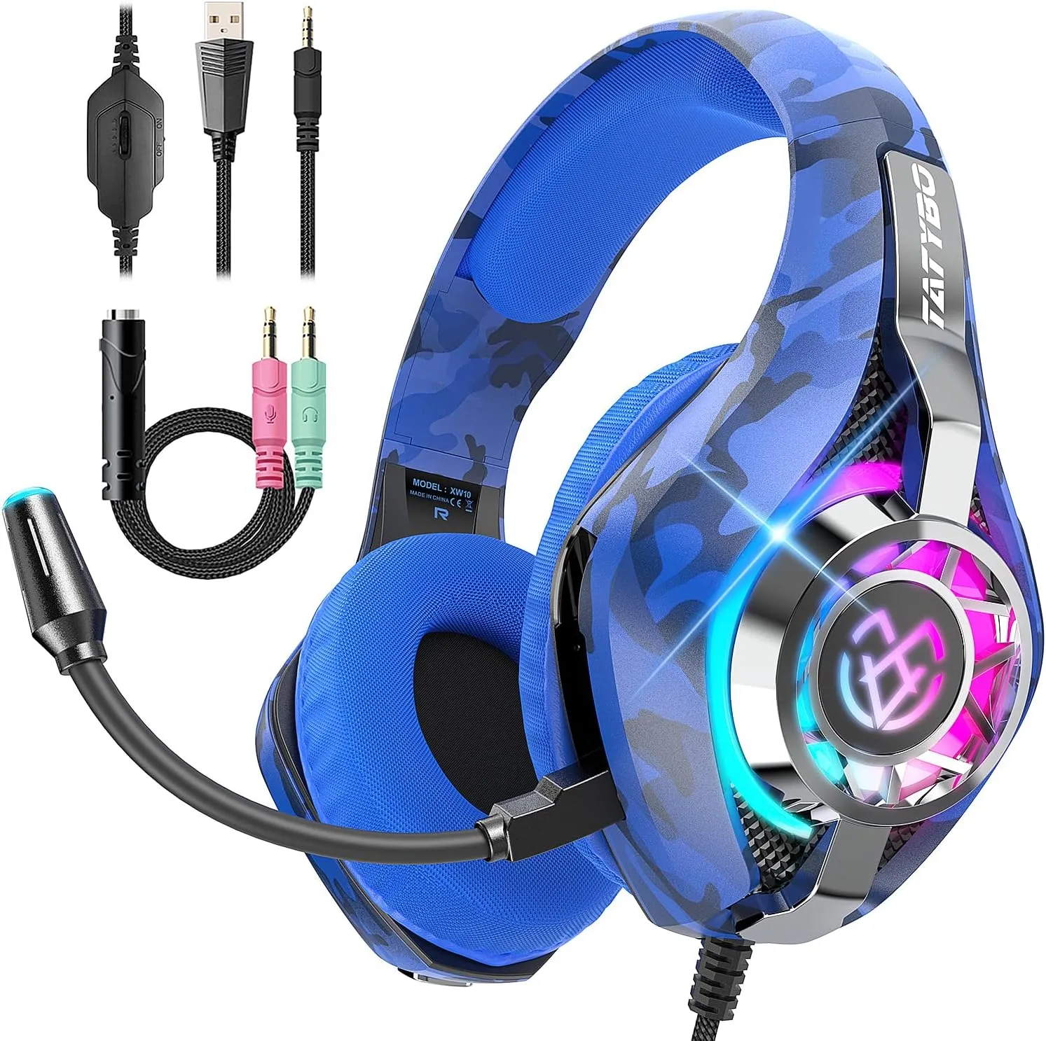 Gaming Headset for PS5 PS4 Switch Xbox PC, Surround Sound Gaming Headphones with Noise Canceling Mic