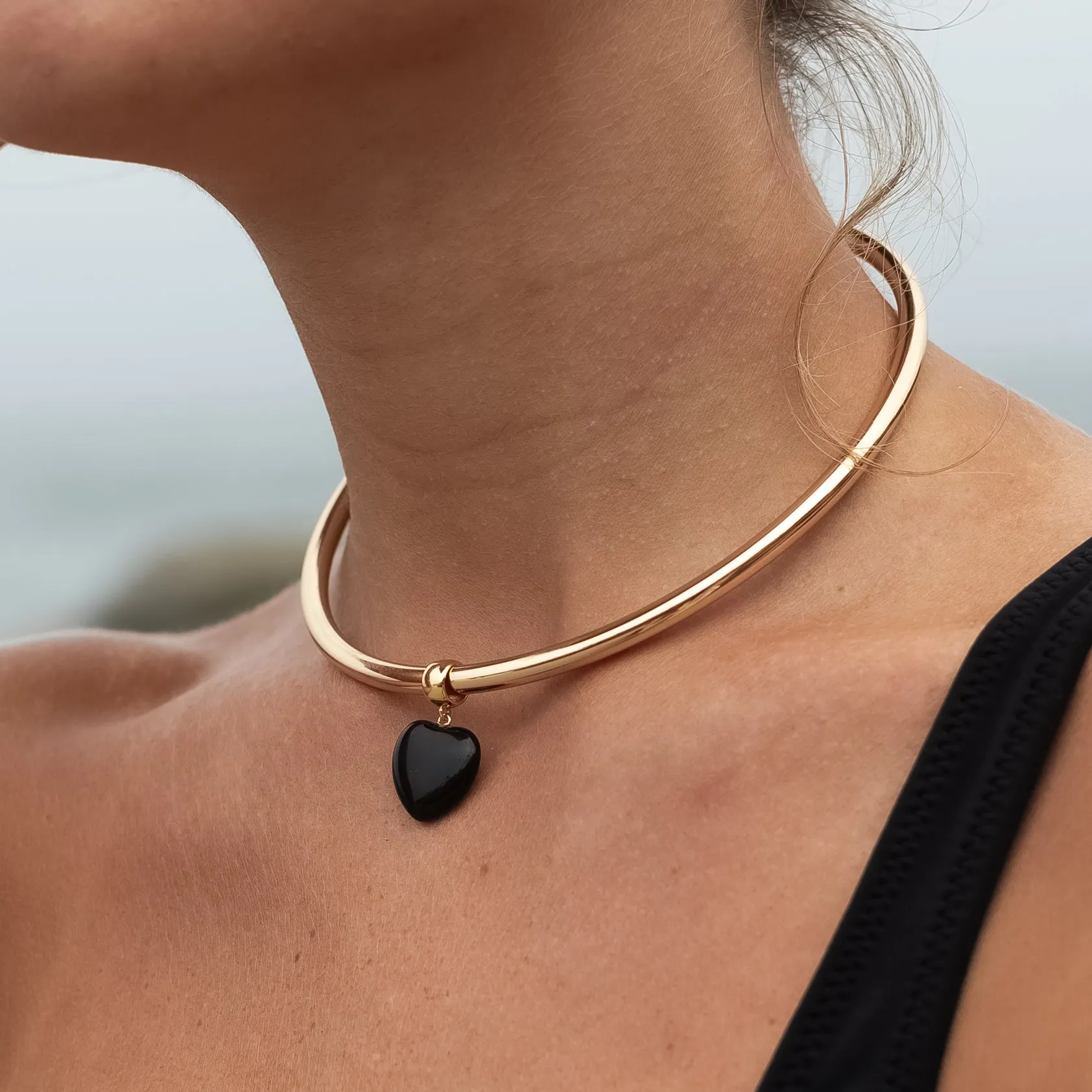 Gemma Onyx Heart Choker Necklace
