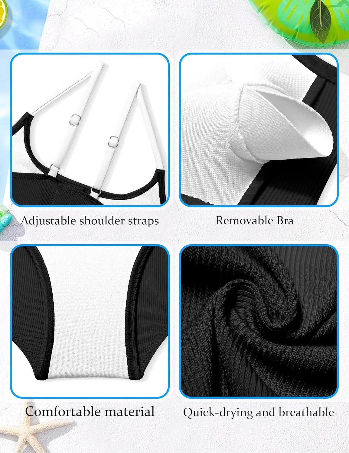 Girls Swimsuit Double Strap High Waist Sporty Bikini Swimsuits Swim Cover Up Skirt 3 Piece Set