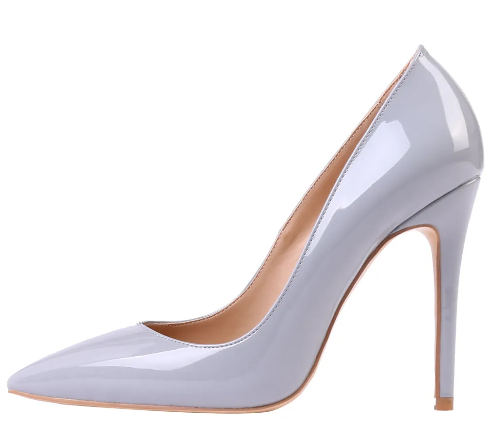 Grey Patent Leather Pumps 10cm 12cm 8cm High Heels Party Office Stilettos