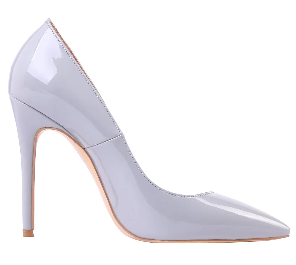 Grey Patent Leather Pumps 10cm 12cm 8cm High Heels Party Office Stilettos