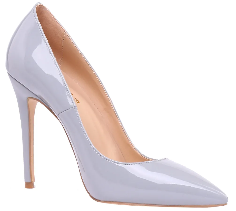 Grey Patent Leather Pumps 10cm 12cm 8cm High Heels Party Office Stilettos