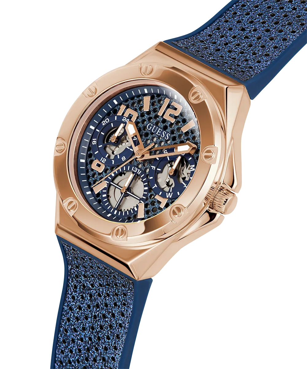GUESS Ladies Blue Rose Gold Tone Multi-function Watch