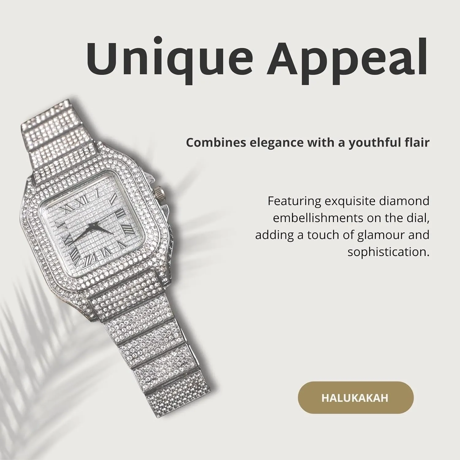 Halukakah Diamonds Watch Iced Out for Boy Teens Kids - 18K Real Gold/Platinum/Rhodium Black Plated,40mm Square Dial,Japanese Quartz - 8" Length - Optional with Cuban Link Chain,with Adjuster Tool