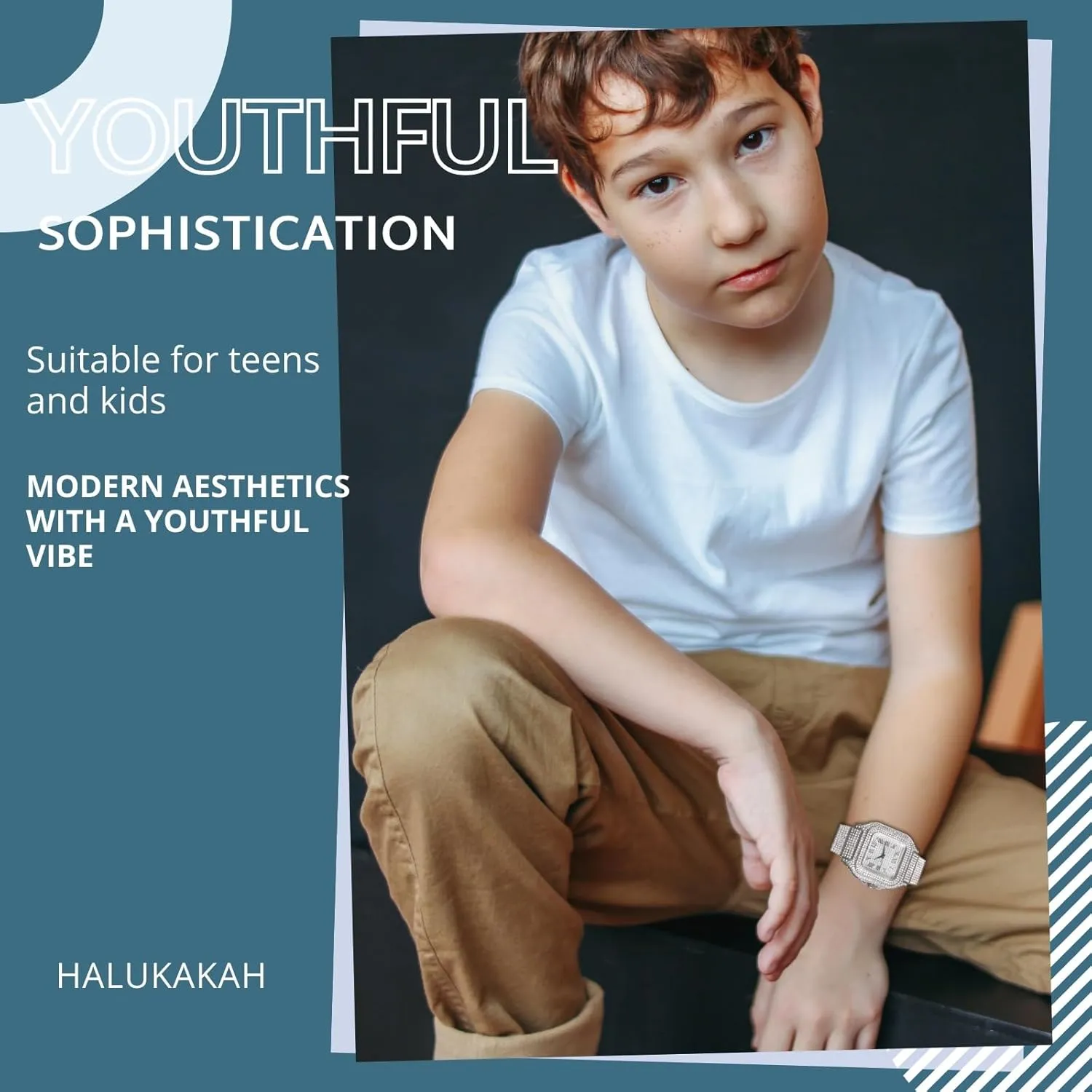 Halukakah Diamonds Watch Iced Out for Boy Teens Kids - 18K Real Gold/Platinum/Rhodium Black Plated,40mm Square Dial,Japanese Quartz - 8" Length - Optional with Cuban Link Chain,with Adjuster Tool