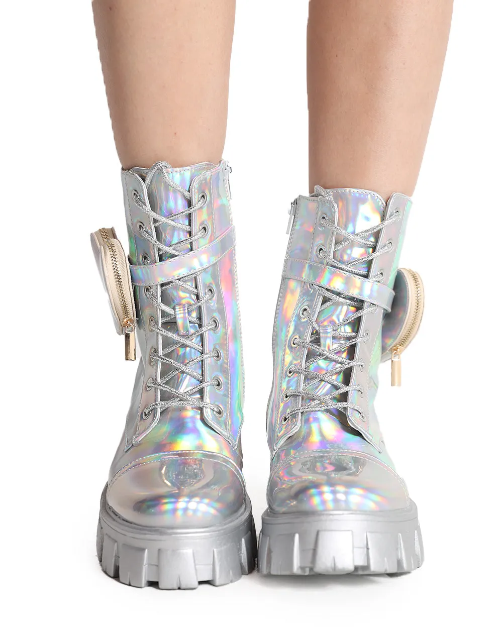 iHeartRaves Lovestruck Holo Combat Boots with Heart Pocket
