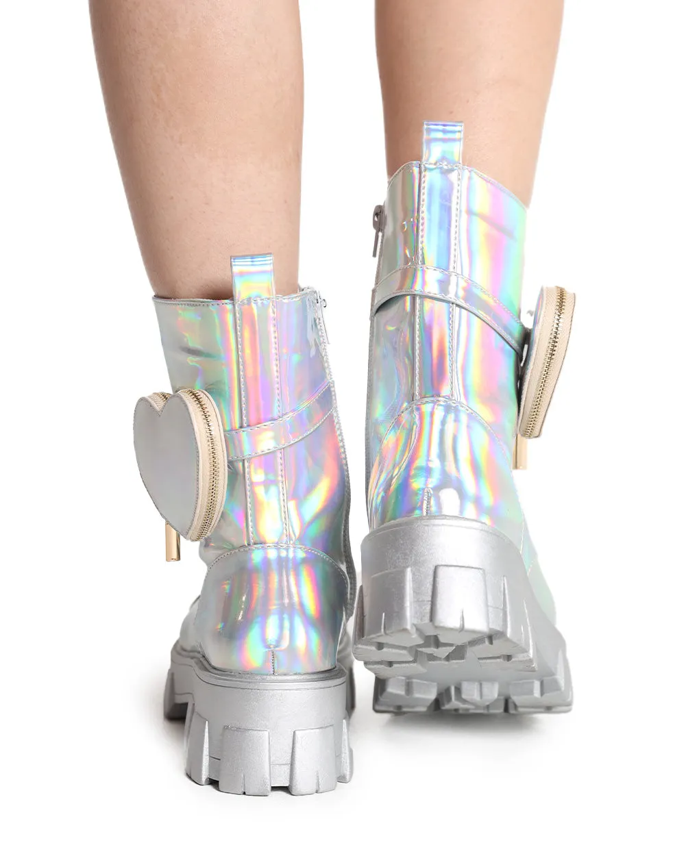 iHeartRaves Lovestruck Holo Combat Boots with Heart Pocket