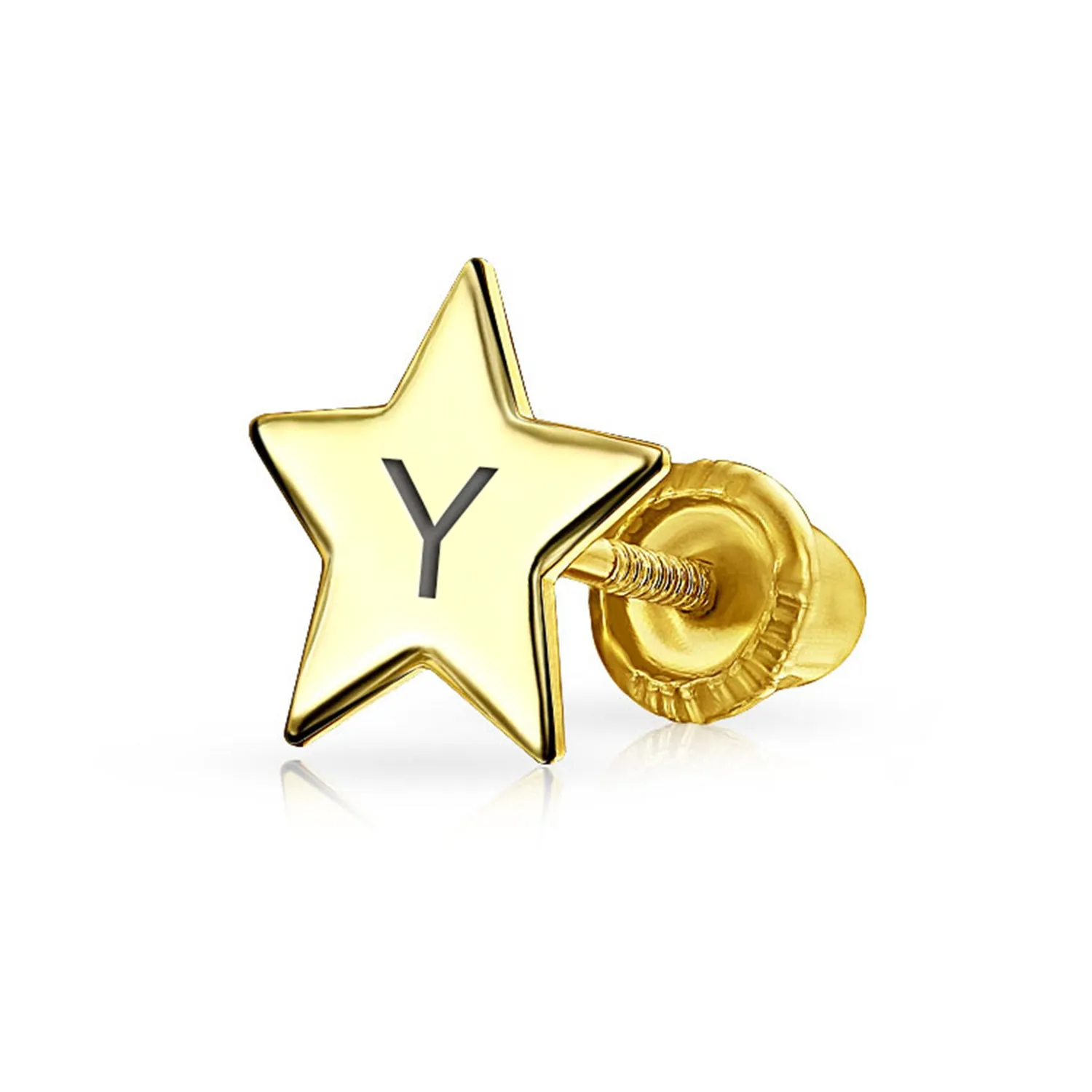 Initial Letter Alphabet Celestial Star Threader Earlobe Stud Earrings 14K Gold