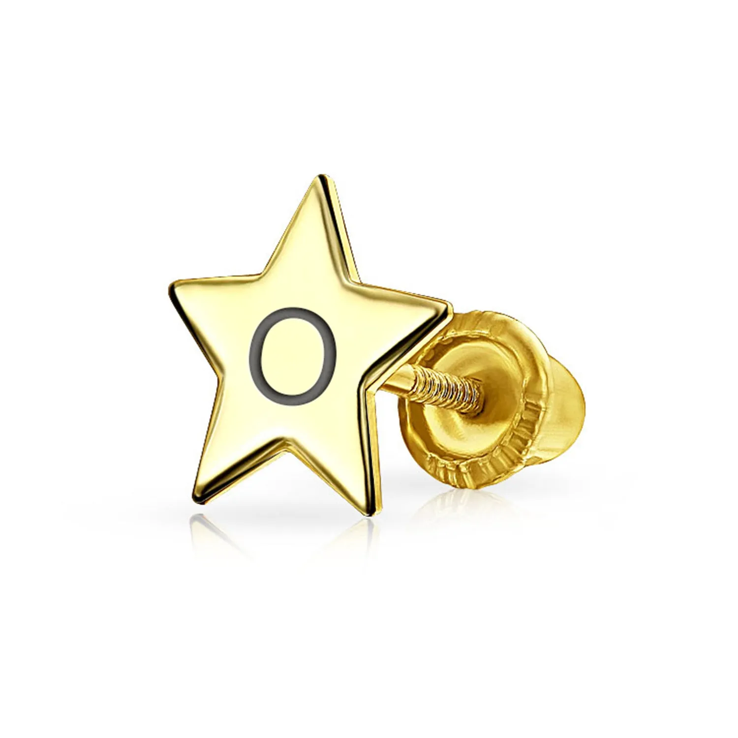 Initial Letter Alphabet Celestial Star Threader Earlobe Stud Earrings 14K Gold