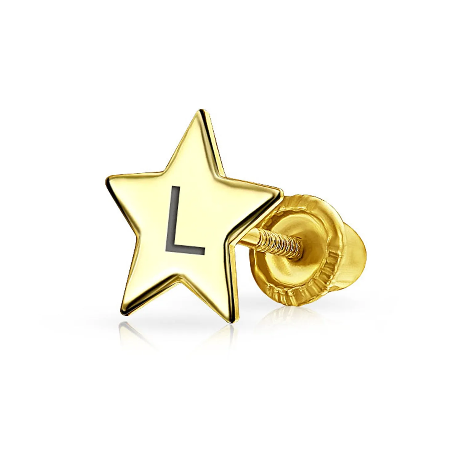 Initial Letter Alphabet Celestial Star Threader Earlobe Stud Earrings 14K Gold