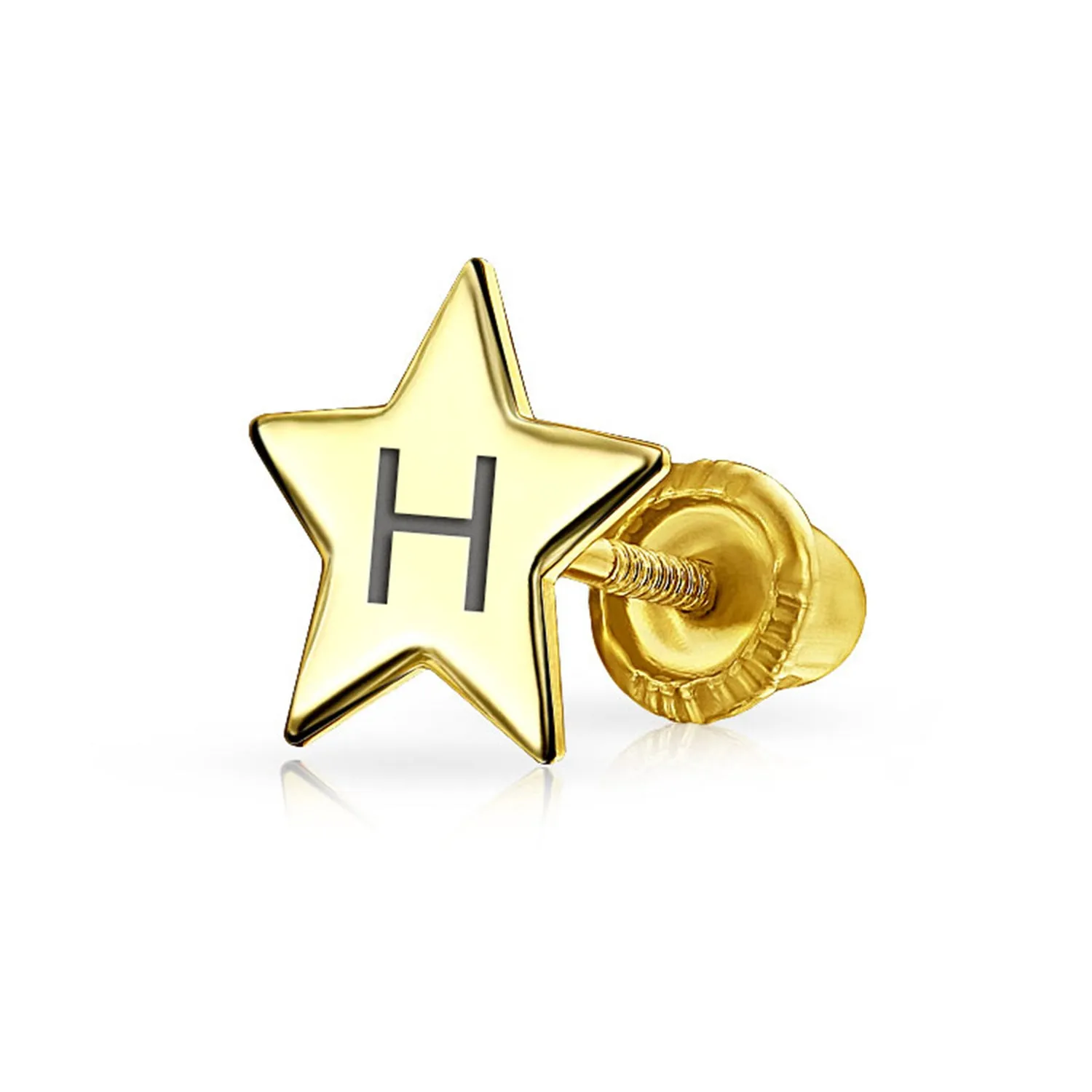Initial Letter Alphabet Celestial Star Threader Earlobe Stud Earrings 14K Gold