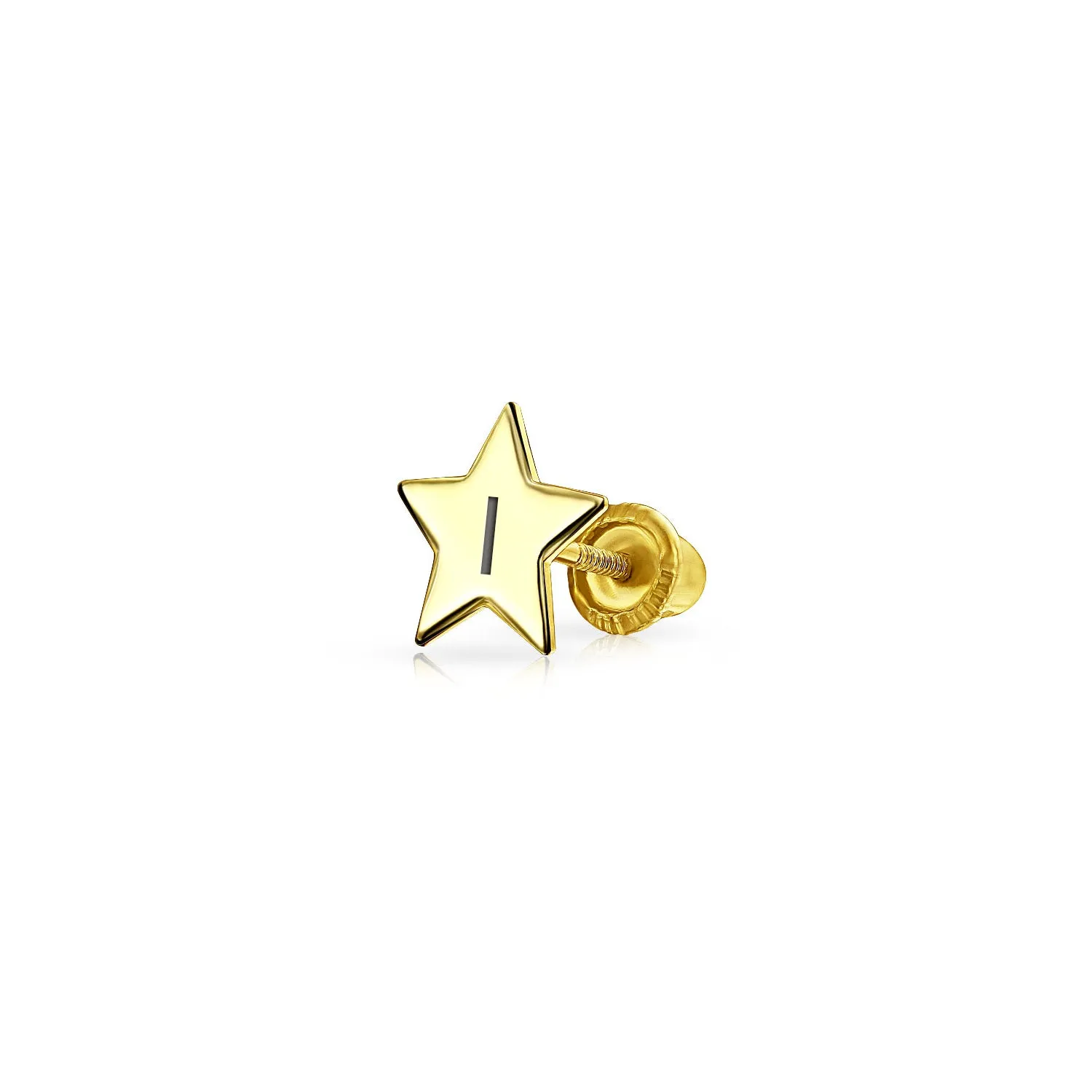 Initial Letter Alphabet Celestial Star Threader Earlobe Stud Earrings 14K Gold