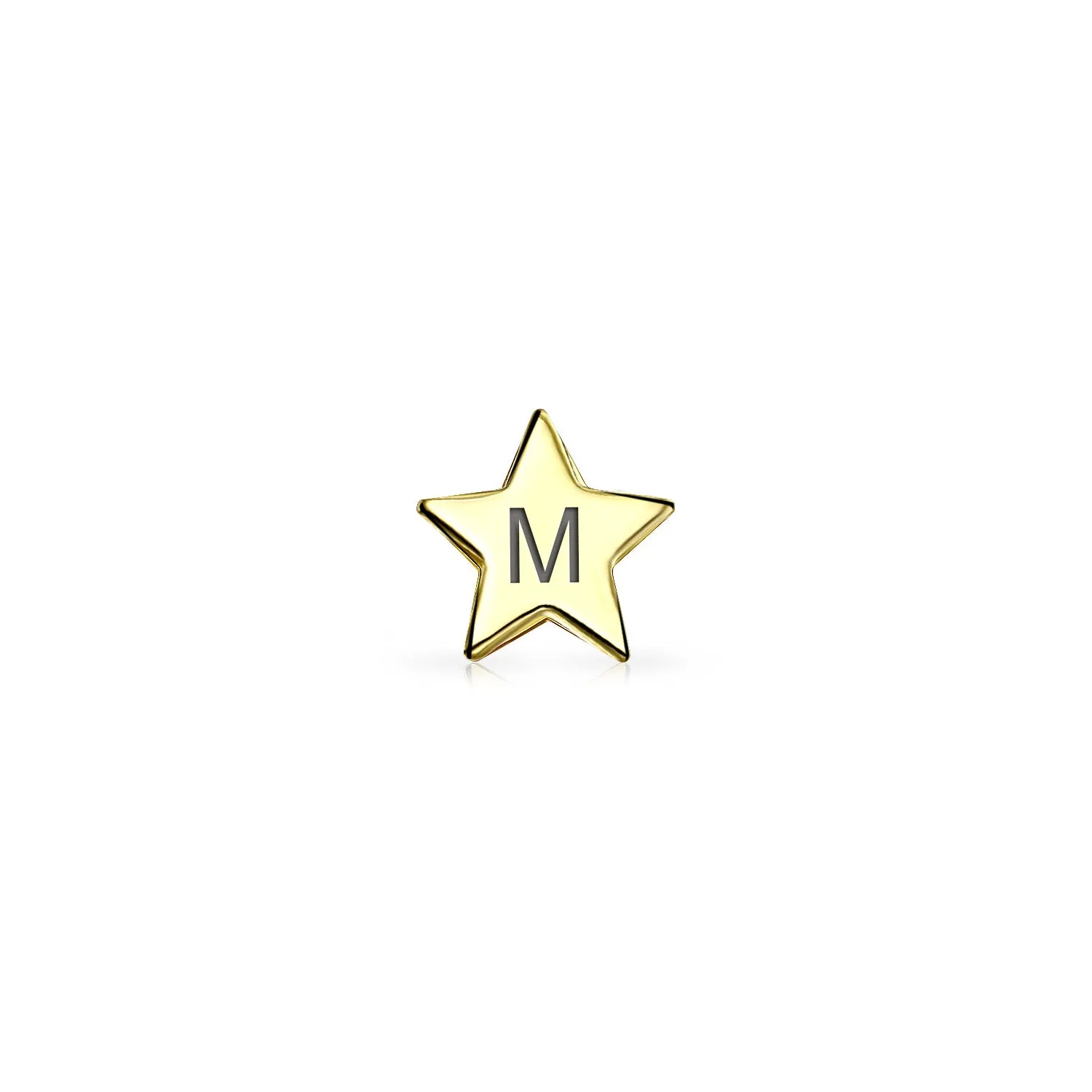Initial Letter Alphabet Celestial Star Threader Earlobe Stud Earrings 14K Gold