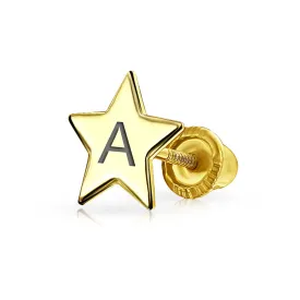 Initial Letter Alphabet Celestial Star Threader Earlobe Stud Earrings 14K Gold