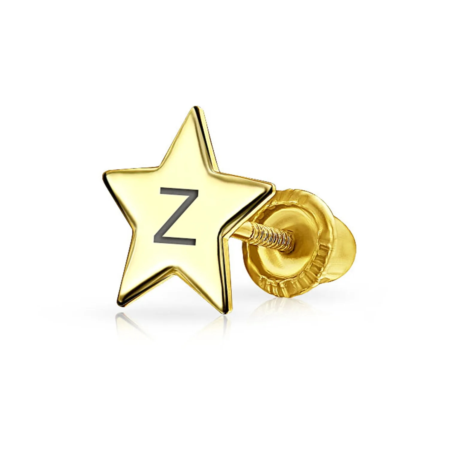 Initial Letter Alphabet Celestial Star Threader Earlobe Stud Earrings 14K Gold
