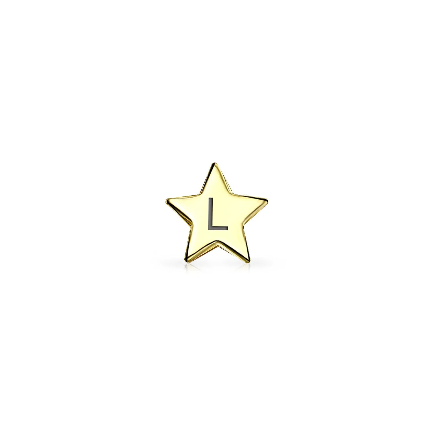 Initial Letter Alphabet Celestial Star Threader Earlobe Stud Earrings 14K Gold