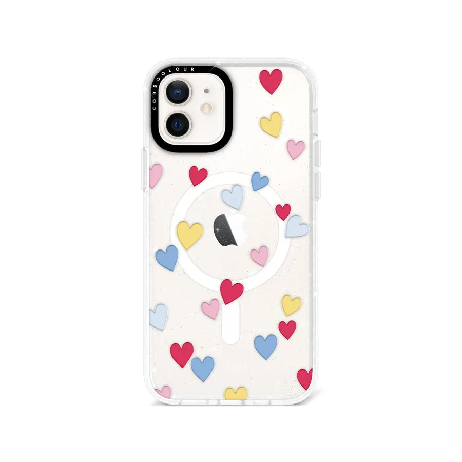 iPhone 12 Flying Hearts Glitter Phone Case Magsafe Compatible