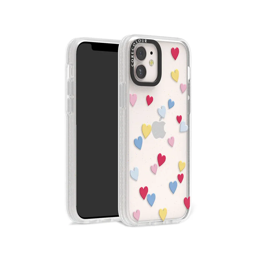 iPhone 12 Flying Hearts Glitter Phone Case Magsafe Compatible