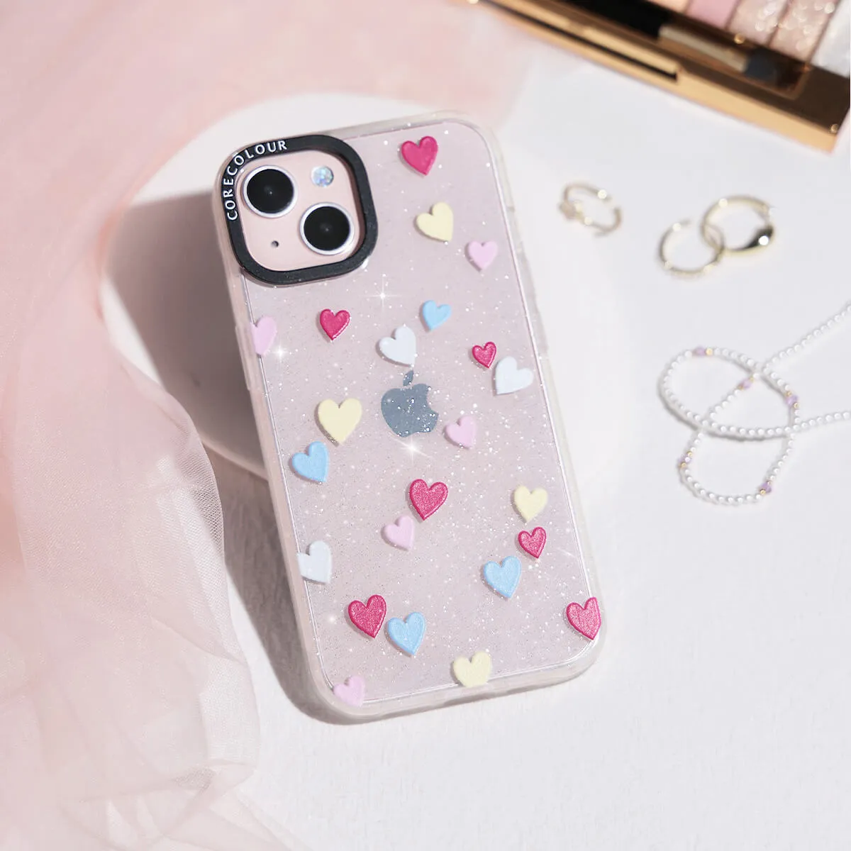iPhone 12 Flying Hearts Glitter Phone Case Magsafe Compatible