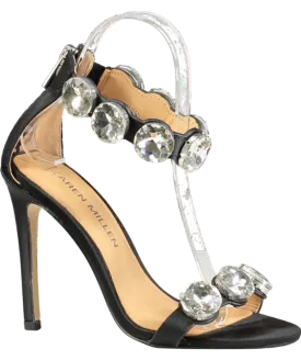 Karen Millen Black Crystal Stone Double Strap Stiletto Heel UK 3 EU 36 👠