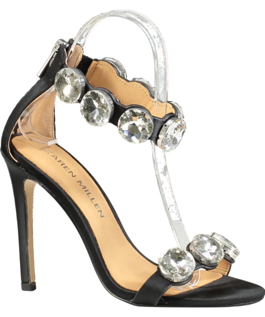 Karen Millen Black Crystal Stone Double Strap Stiletto Heel UK 3 EU 36 👠