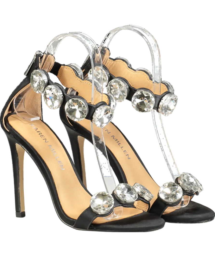 Karen Millen Black Crystal Stone Double Strap Stiletto Heel UK 3 EU 36 👠