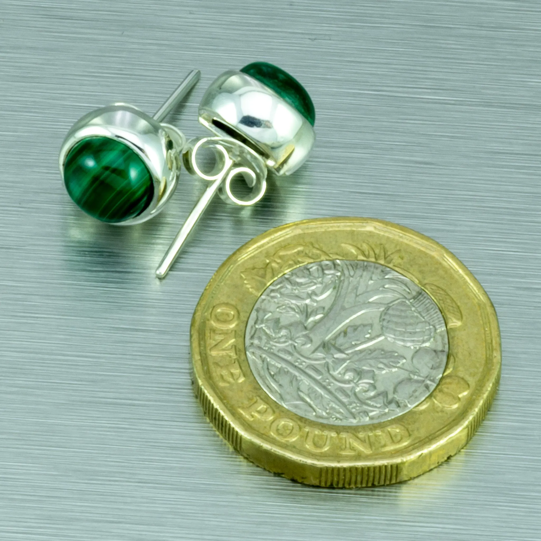 Malachite Stud  Earrings. 92.5% Sterling Silver