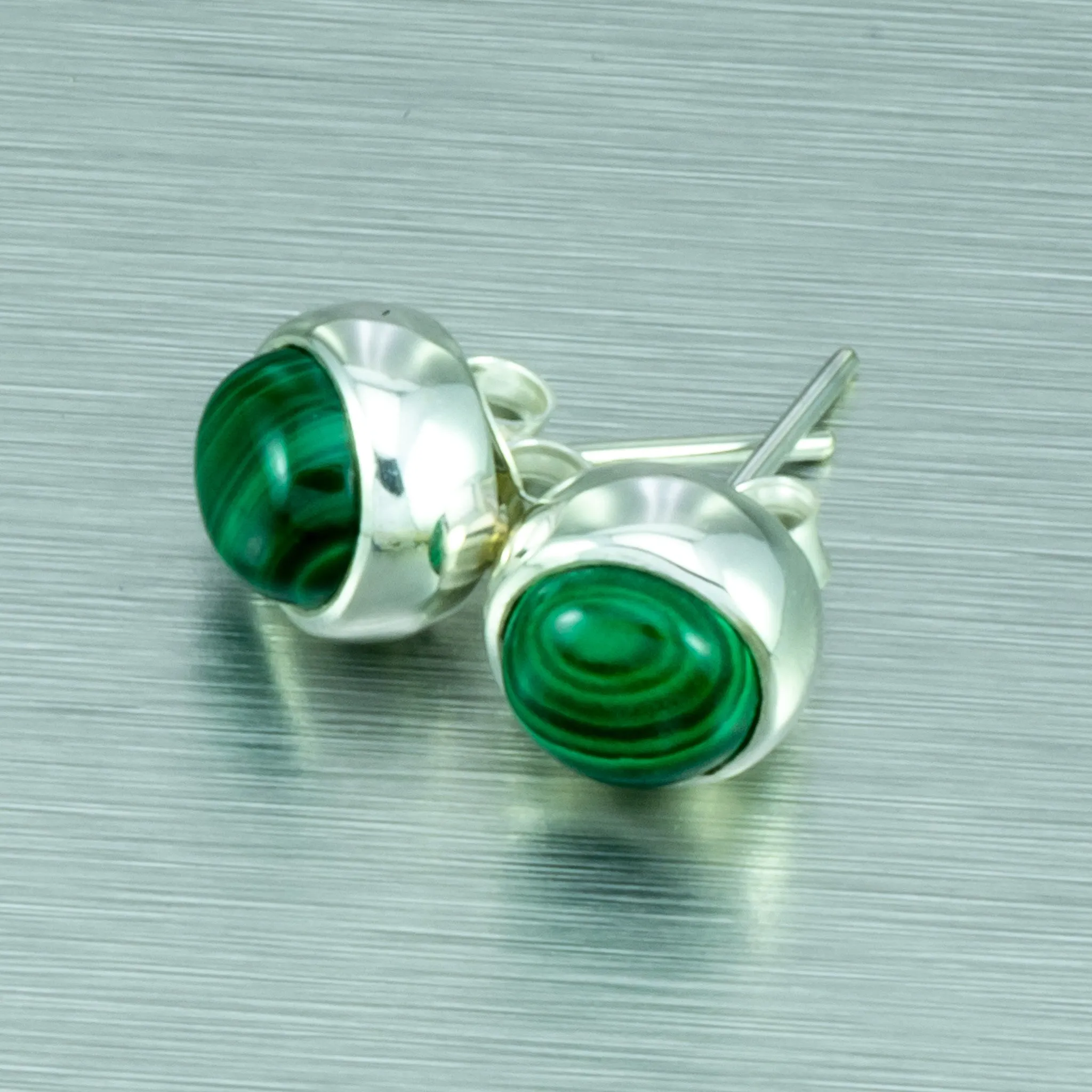Malachite Stud  Earrings. 92.5% Sterling Silver