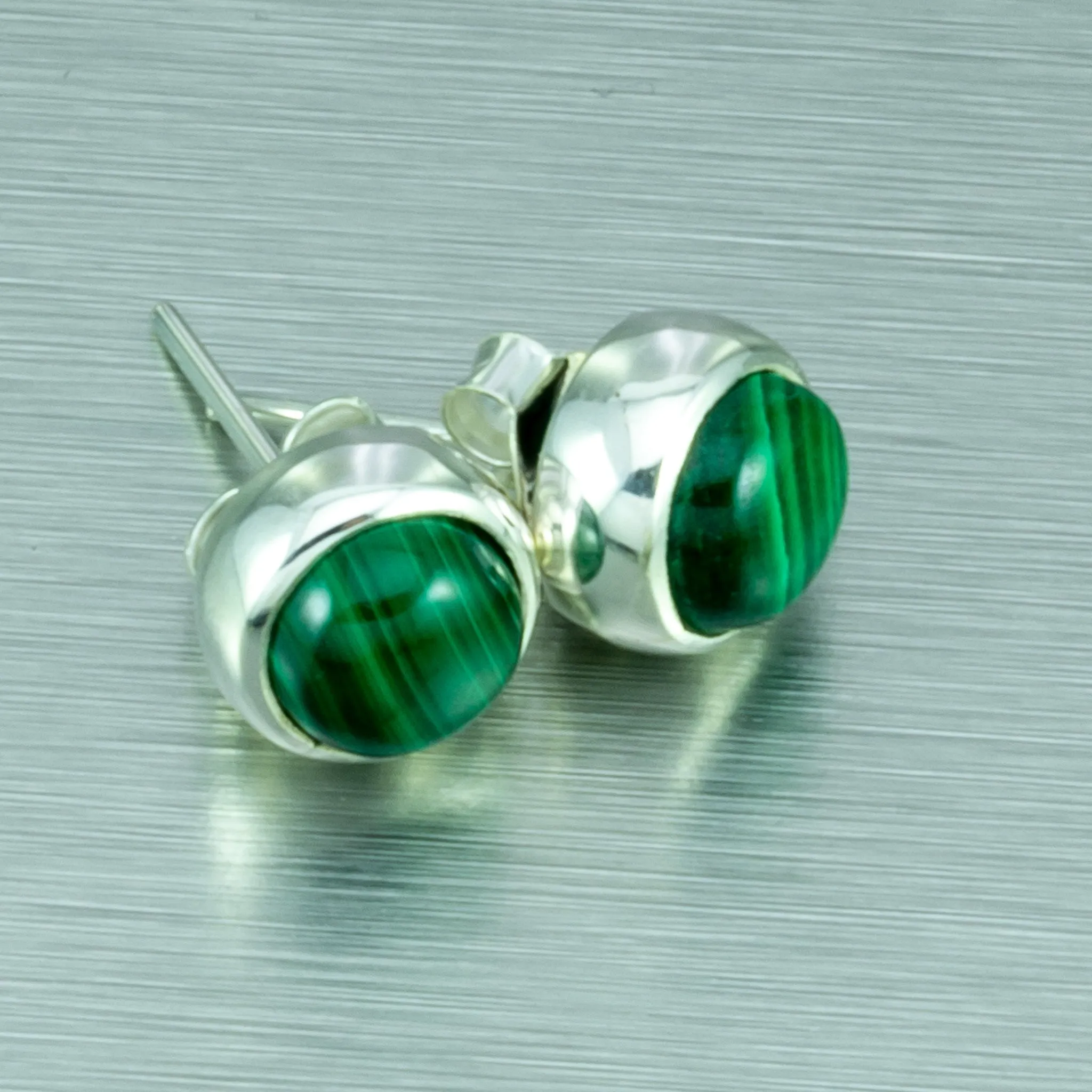 Malachite Stud  Earrings. 92.5% Sterling Silver