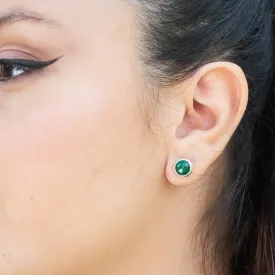Malachite Stud  Earrings. 92.5% Sterling Silver