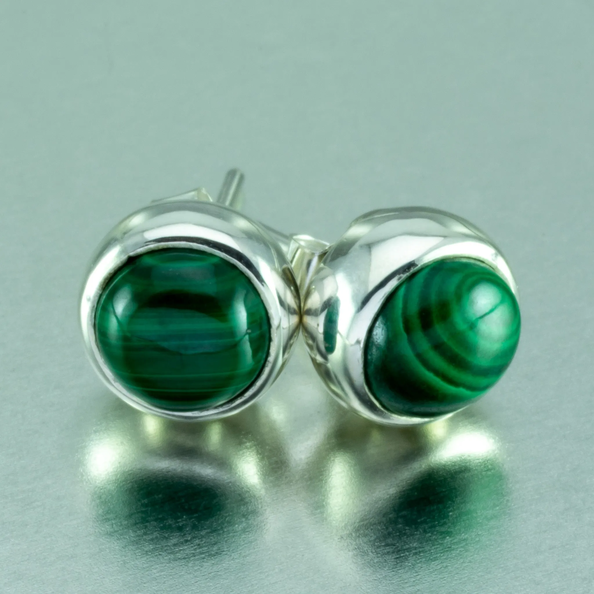 Malachite Stud  Earrings. 92.5% Sterling Silver
