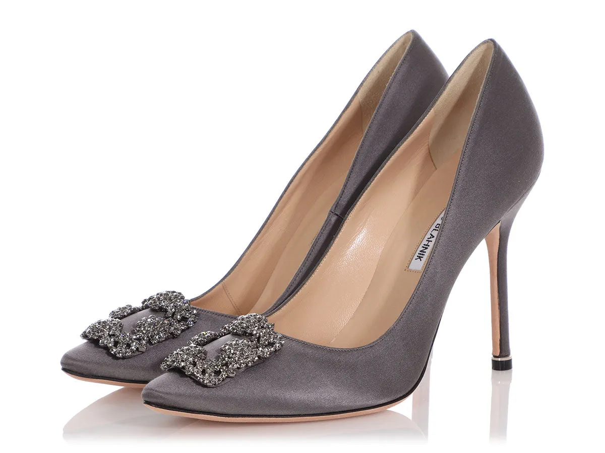 Manolo Blahnik Gray Satin Hangisi Pumps