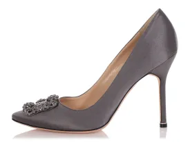 Manolo Blahnik Gray Satin Hangisi Pumps