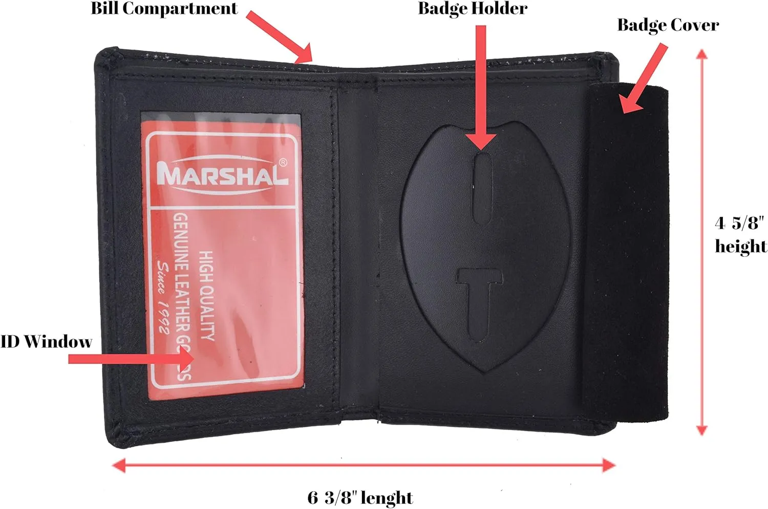 Marshal Genuine Leather RFID Slim Thin Bifold ID Money Wallet Oval Shape Badge Holder