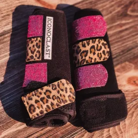Medium Black Iconoclast Fronts w/ Cheetah and Light Pink Glitter Straps
