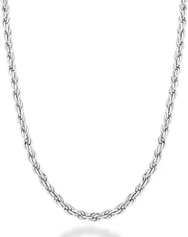 Miabella Solid 925 Sterling Silver Italian 2mm, 3mm Diamond-Cut Braided Rope Chain Necklace for Men Women Made in Italy