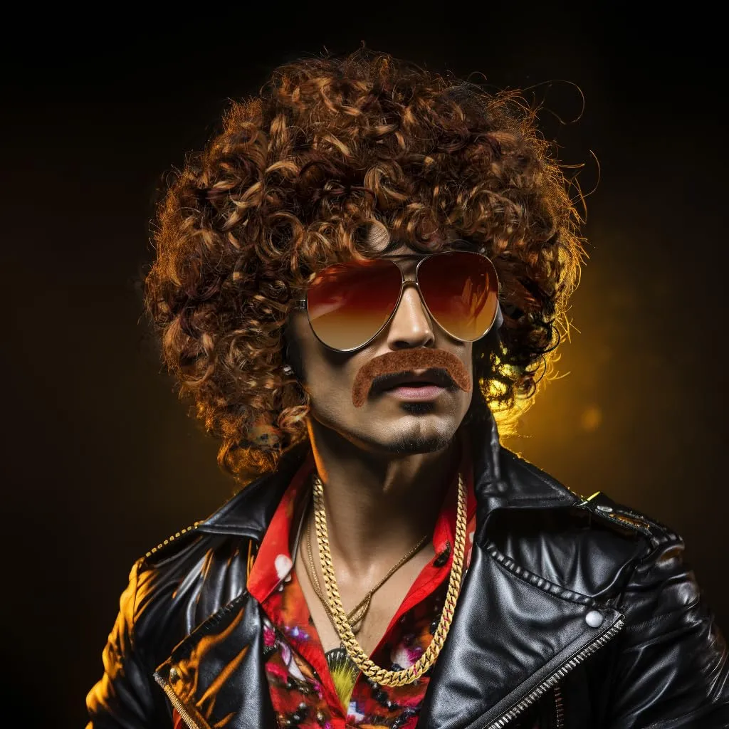 MOVINPE 70's Brown Afro Wig for Men Sunglasses Necklace Moustache Disco Wigs for Men Halloween 70s Disco Accessories (Short/Afro/Brown)