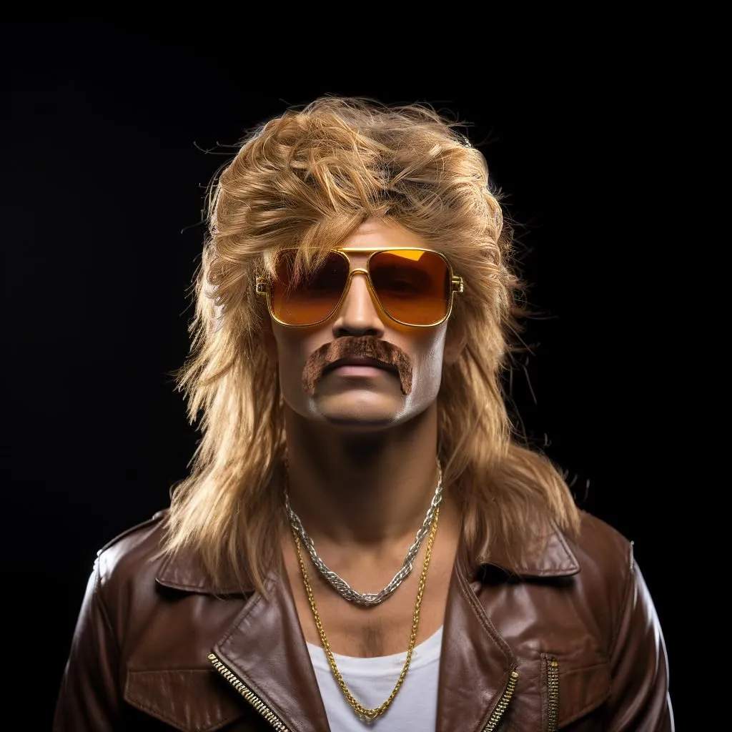 MOVINPE 80s Mullet Wig for Men 80s Wigs Rocker Accessories Sunglass Necklace Moustache Halloween Costume 1980s 1990s Party (Long/Mullet/Brown)