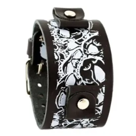 Multi-Skulls 3/4 Print Black Leather Cuff