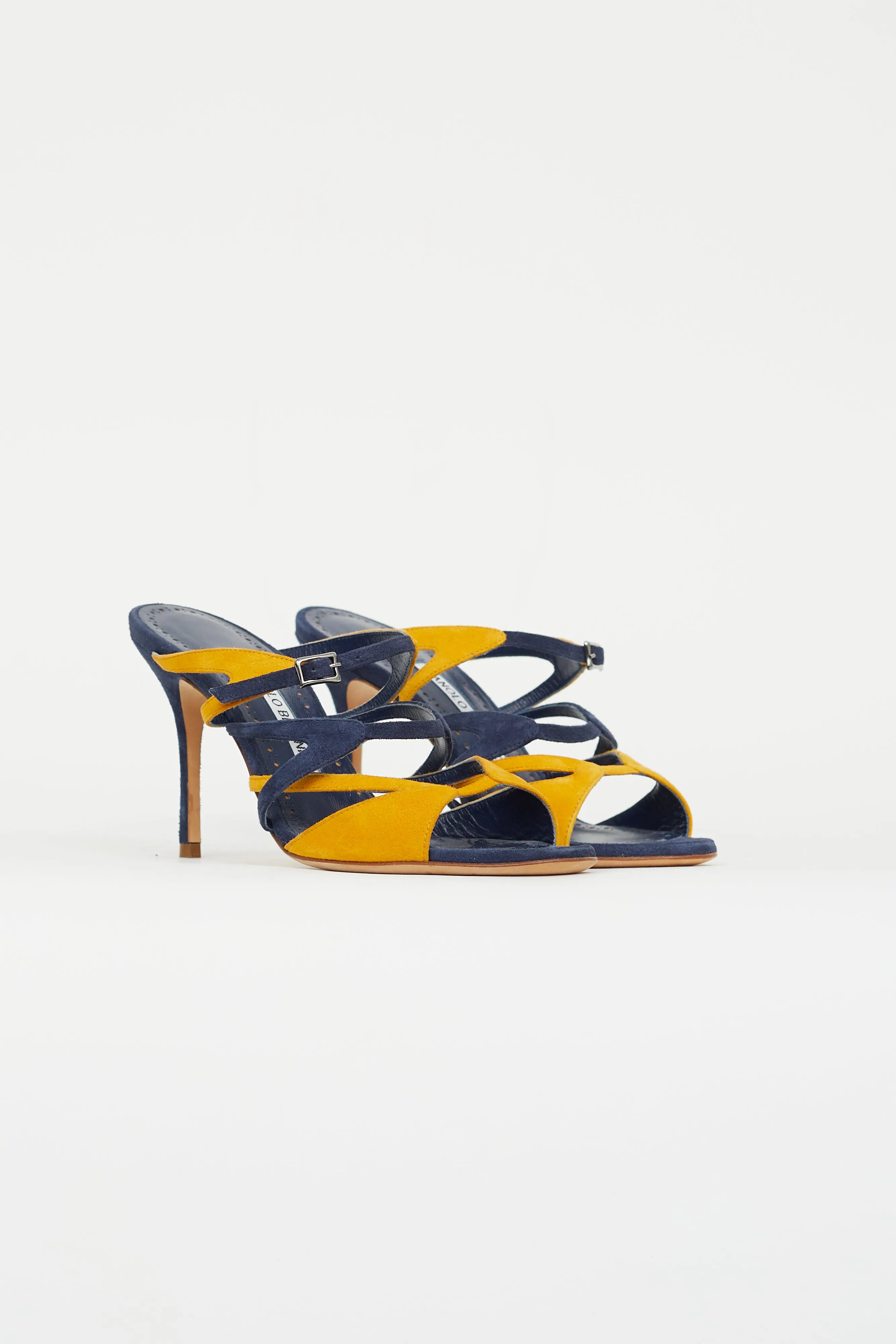 Navy & Yellow Suede Bassar Strappy Heel