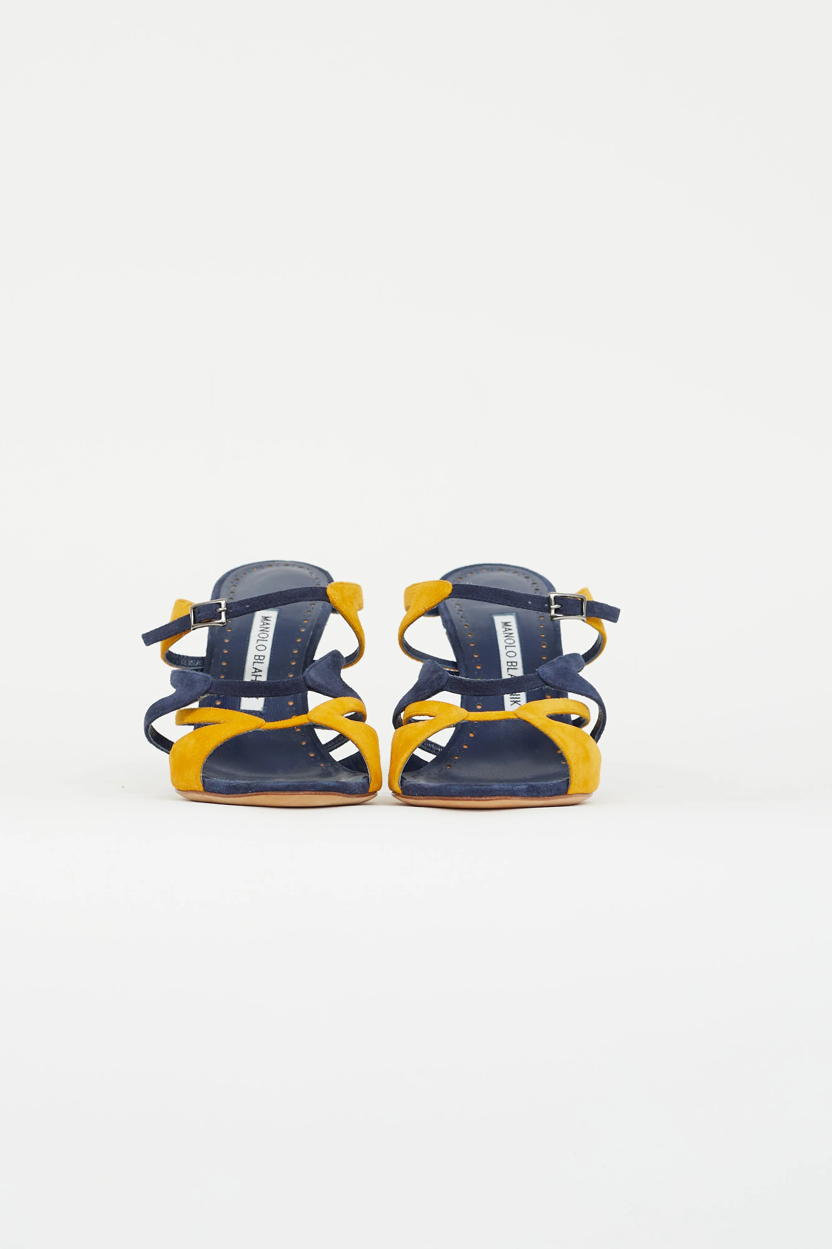Navy & Yellow Suede Bassar Strappy Heel